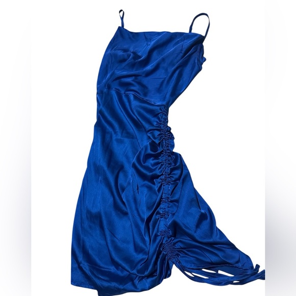 ASOS NaaNaa cowl neck ruched side satin dress in cobalt blue - Picture 8 of 9
